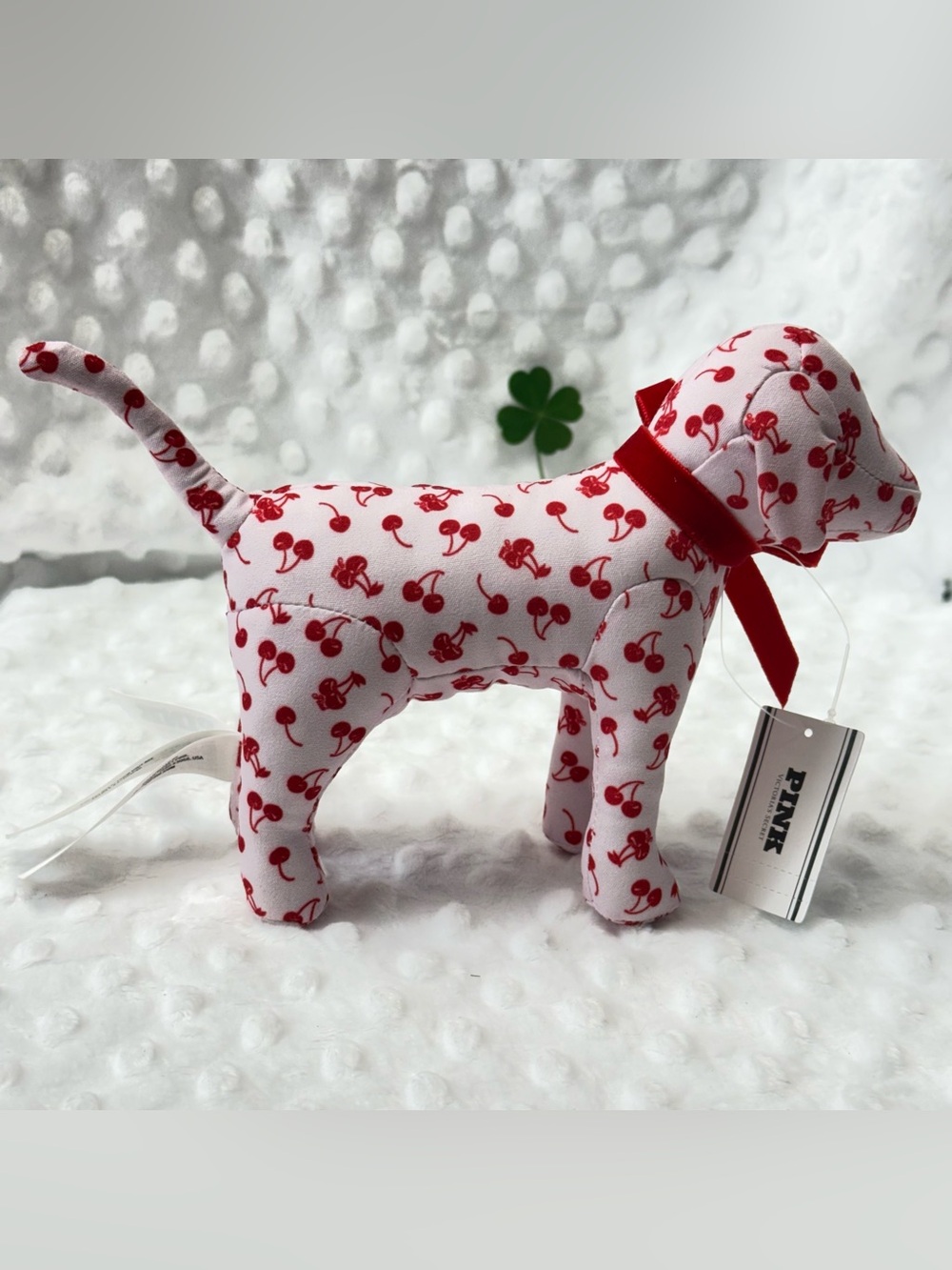 Pink by Victoria Secret Galentines Limited Edition Print Plush Dog Red Ribbon - Picture 3 of 5